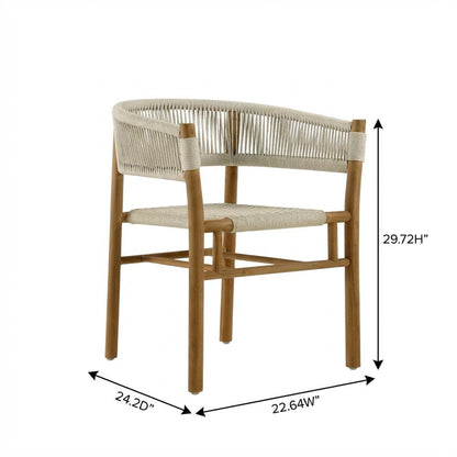 Outdoor Patio Teak, Curved-Back Dining Armchairs Set Of 2, Armrests, Stackable