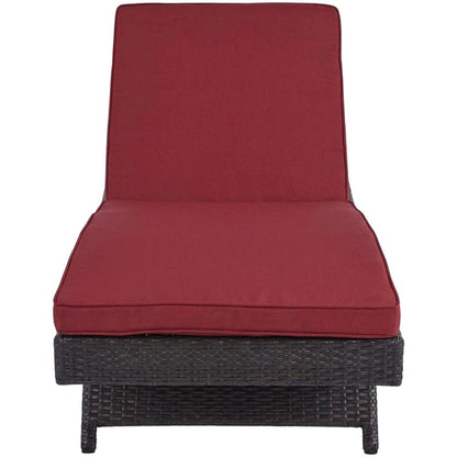 Outdoor Patio Chaise In Neutral Fabric With Cushioned Comfort For Relaxing