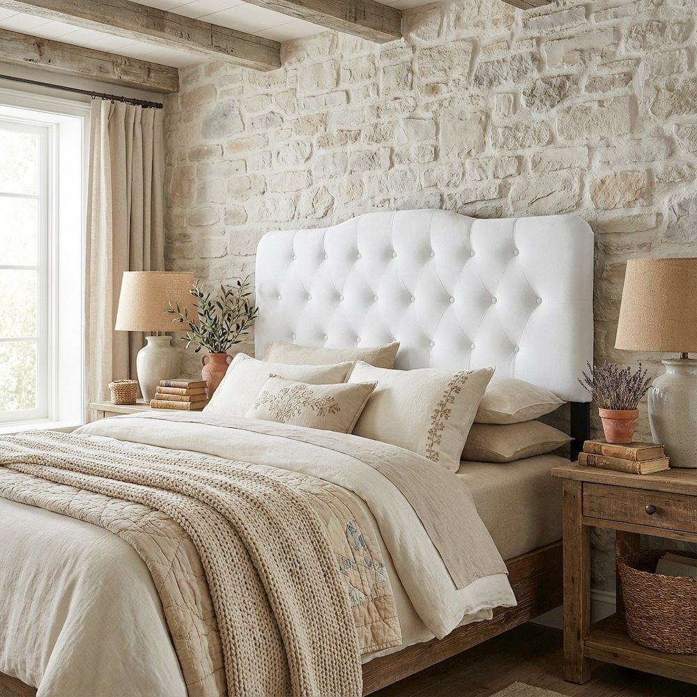 White Velvet Tufted Headboard with Diamond Pattern and Durable Upholstery