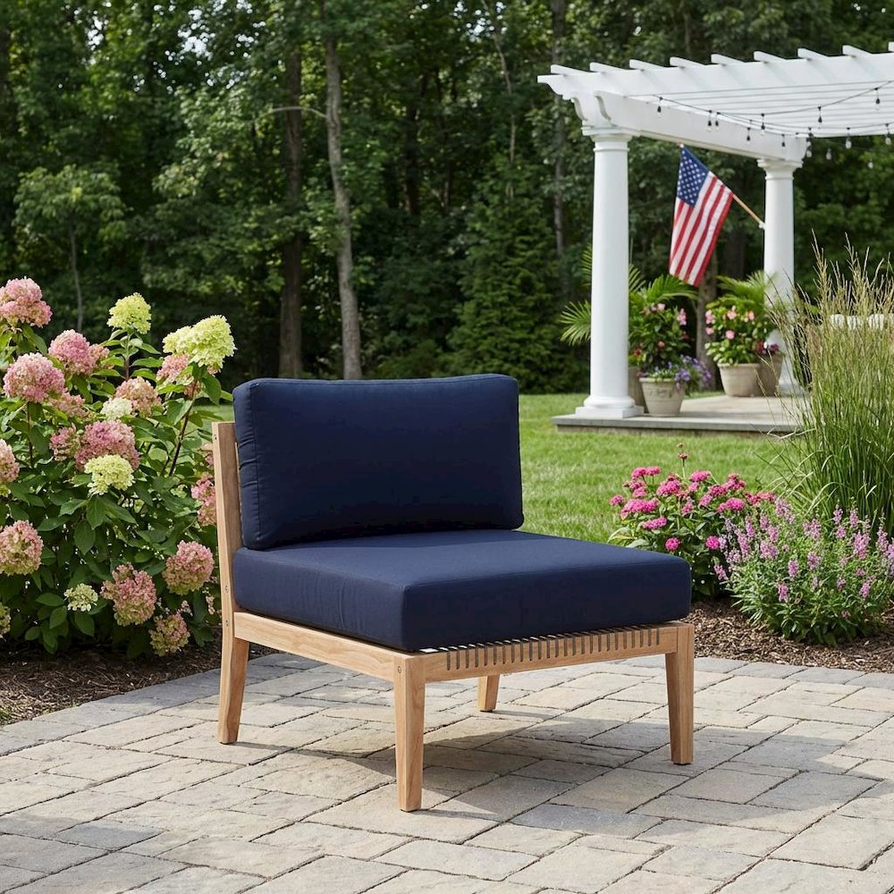 Teak Wood Outdoor Lounge Chair With Cushions And Armless Design