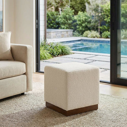 Square Boucle Upholstered Ottoman, Neutral Tone, Versatile Seating, Footrest