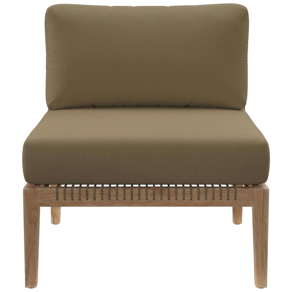 Teak Wood Outdoor Lounge Chair With Armless Design And Cushioned Seat