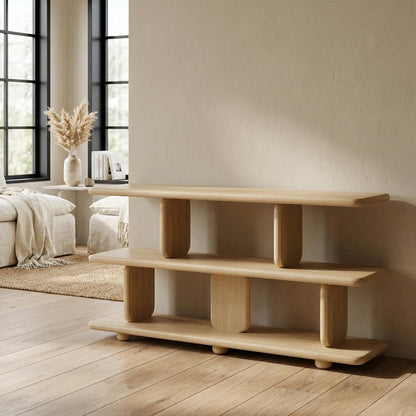 Wooden 2-Tier Bookshelf in Natural Finish with Sturdy Shelving