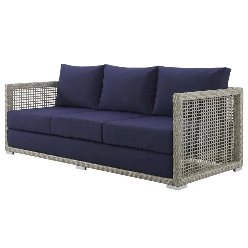 Modern Outdoor Sofa With Armrests, Weather-Resistant Fabric, And Plush Cushions