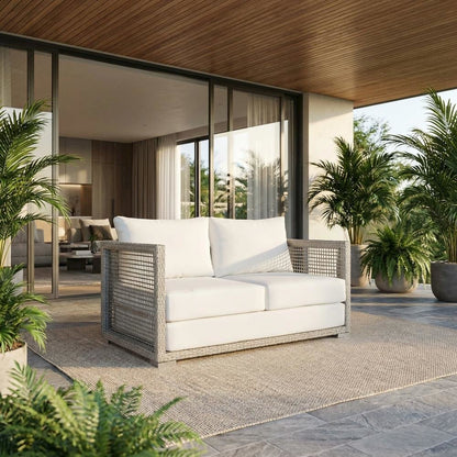Outdoor Wicker Rattan Loveseat With Cushions And Armrests