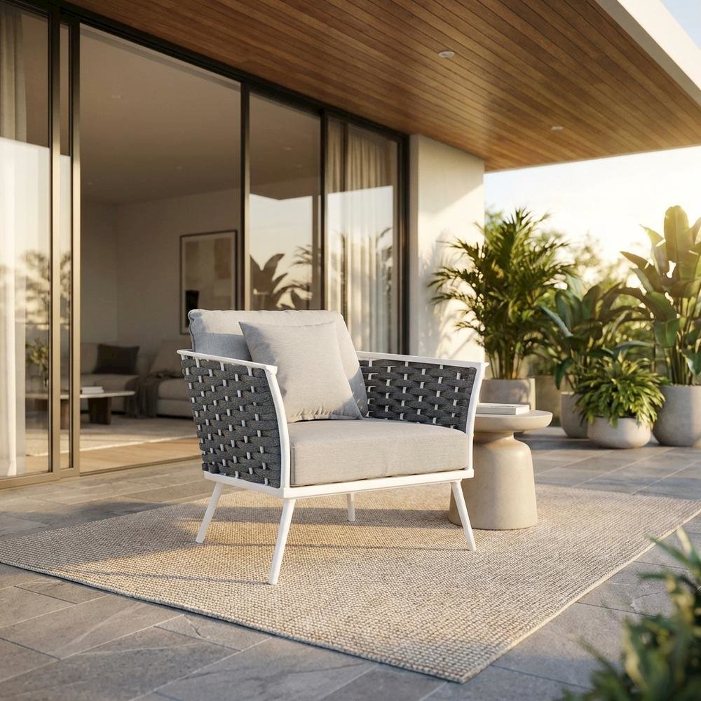 Aluminum Outdoor Patio Armchair With Cushioned Seat And Armrests