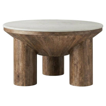 Wood Coffee Table with Marble Top, 33-Inch Round, Modern Design