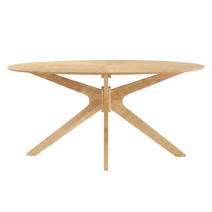 Furnifact Oval Dining Table with Wooden Top and Cross-Leg Base, Oak