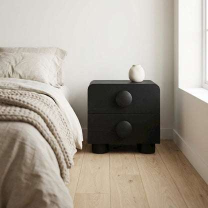 Black 2-Drawer Nightstand with Modern Design and Sturdy Construction