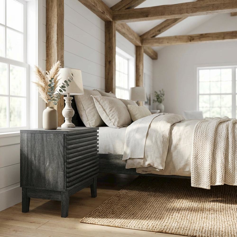 Two-Drawer Nightstand in Gray Finish with Sturdy Build and Modern Style