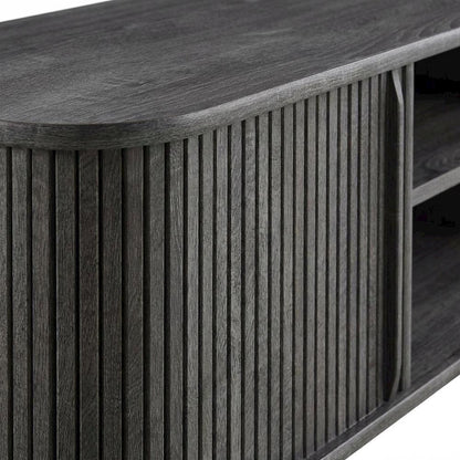 Gray wood TV stand with sleek design and sturdy construction