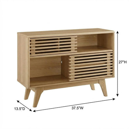 Brown wood TV stand with sleek design and sturdy construction