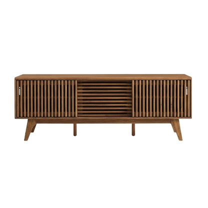 Brown wood TV stand with sleek design and versatile storage solution