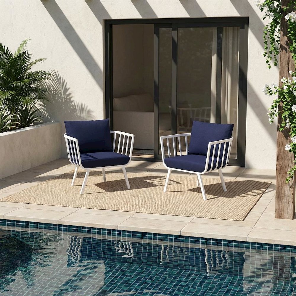 Outdoor Patio Aluminum Armchair Set Of 2 With Cushioned Seats And Armrests