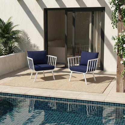 Outdoor Patio Aluminum Armchair Set Of 2 With Cushioned Seats And Armrests