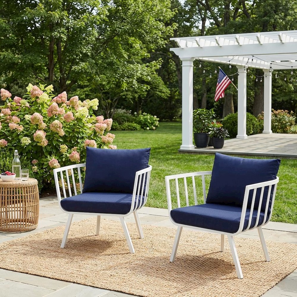 Outdoor Patio Aluminum Armchair Set Of 2 With Cushioned Seats And Armrests