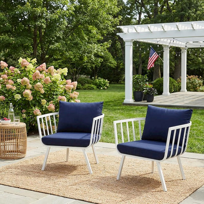 Outdoor Patio Aluminum Armchair Set Of 2 With Cushioned Seats And Armrests