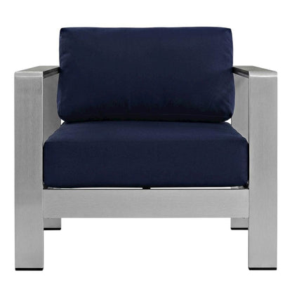 Outdoor Aluminum Armchair For Patio Lounge With Cushioned Seat