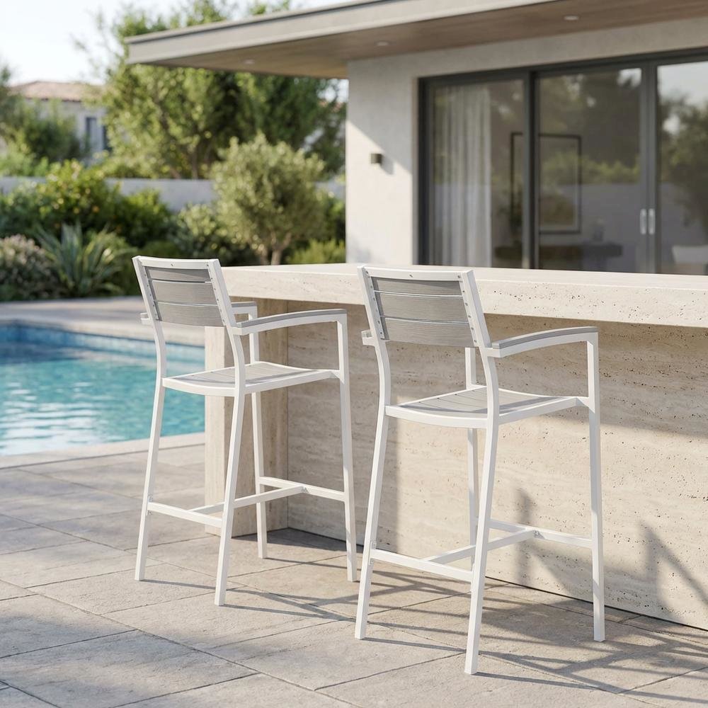 Outdoor Patio Bar Stool Set Of 2 With Armrests And Sturdy Construction