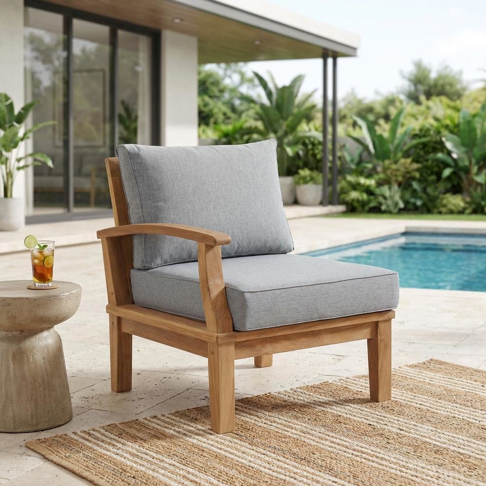 Teak Outdoor Left-Facing Sofa With Cushions And Armrests