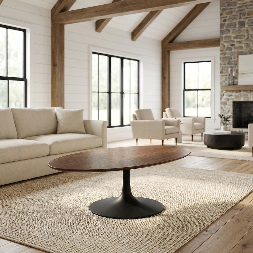 Oval wood coffee table with set of two, sleek design, modern style