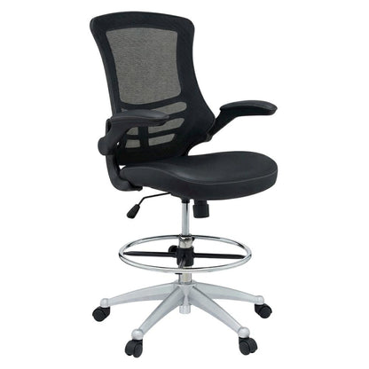Vinyl Drafting Chair with Armrests and Adjustable Height for Office Use