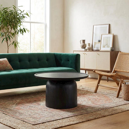 Round Wood Coffee Table with 17.5-inch Height and 30-inch Diameter