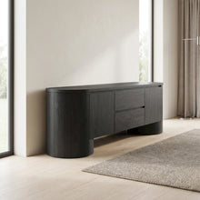 Oval Entertainment Center TV Console Cabinet with Storage and Drawers, Black