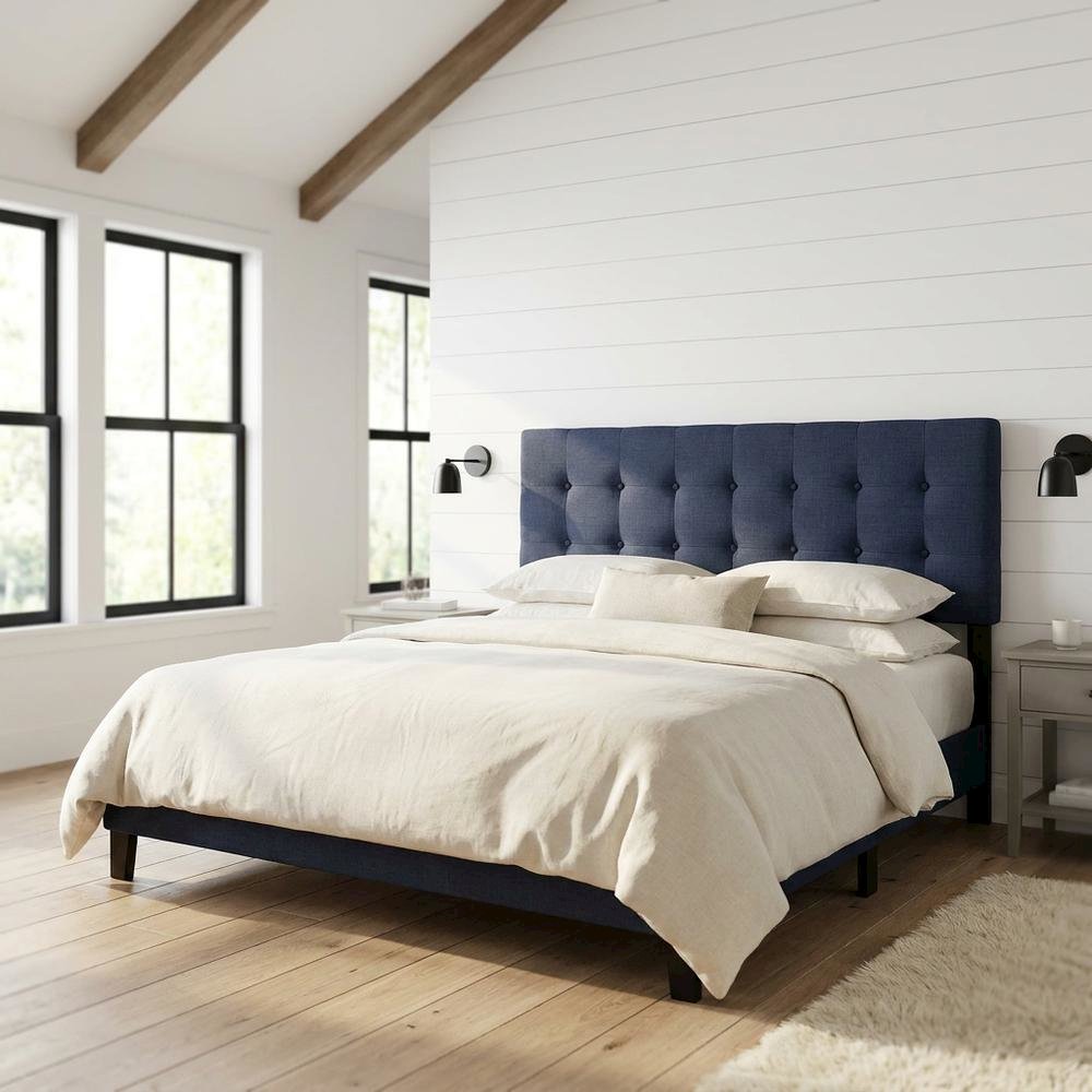 Fabric-Upholstered King Headboard, Wall Mount Padded Panel King Size Only, Navy