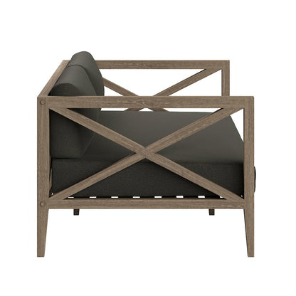 Northlake Outdoor Patio Teak Wood Loveseat and Ottoman Set