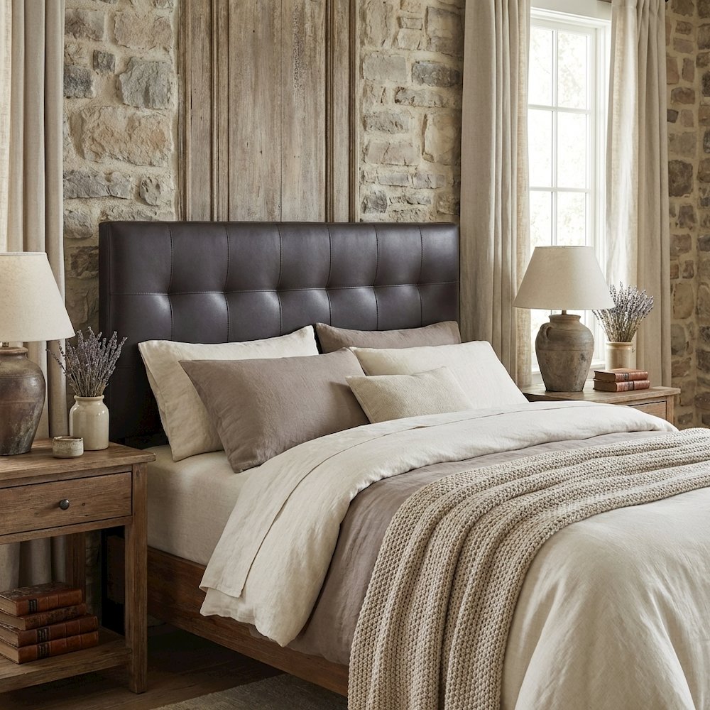 Upholstered Vinyl Queen Headboard with Padded Design and Durable Finish