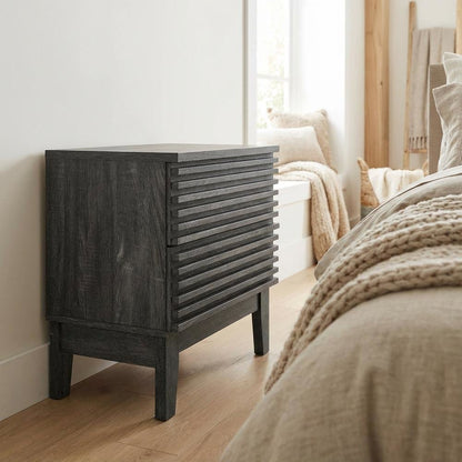 Two-Drawer Nightstand in Gray Finish with Sturdy Build and Modern Style