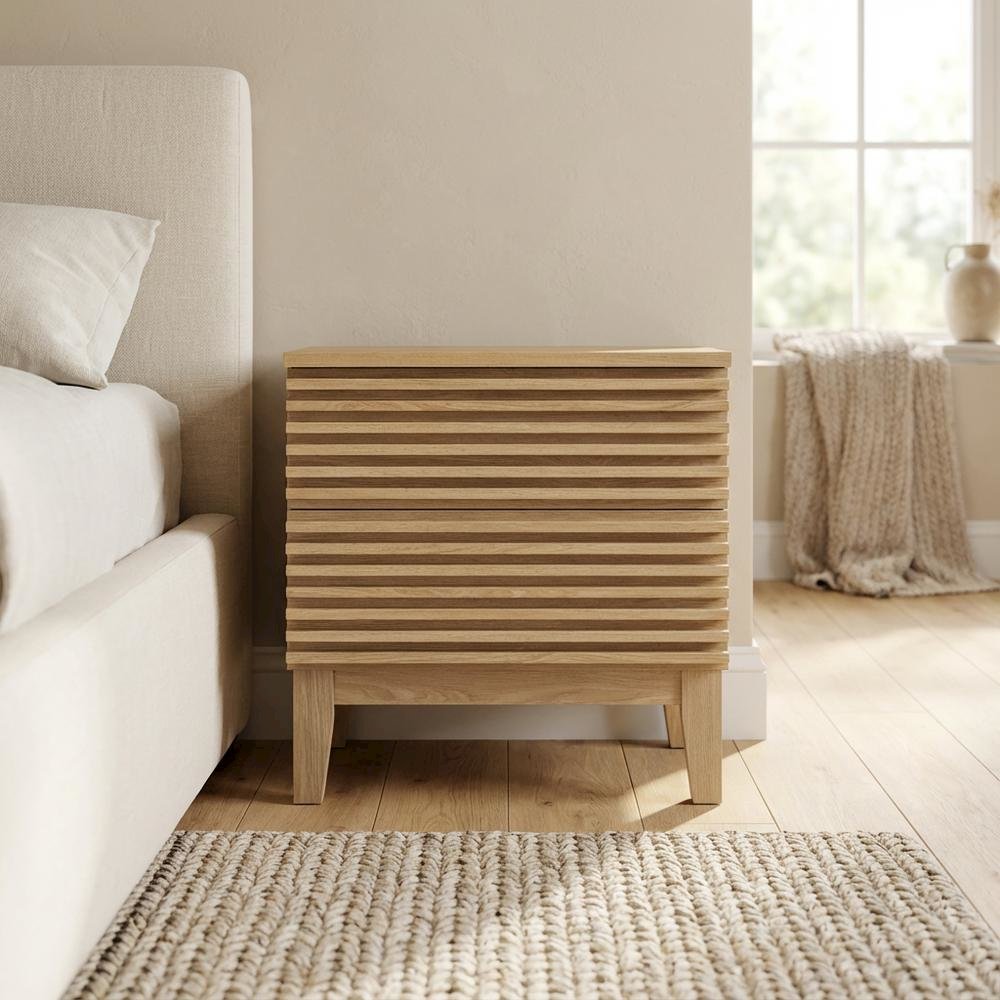 Two-Drawer Nightstand in Brown Modern Finish with Stylish Design