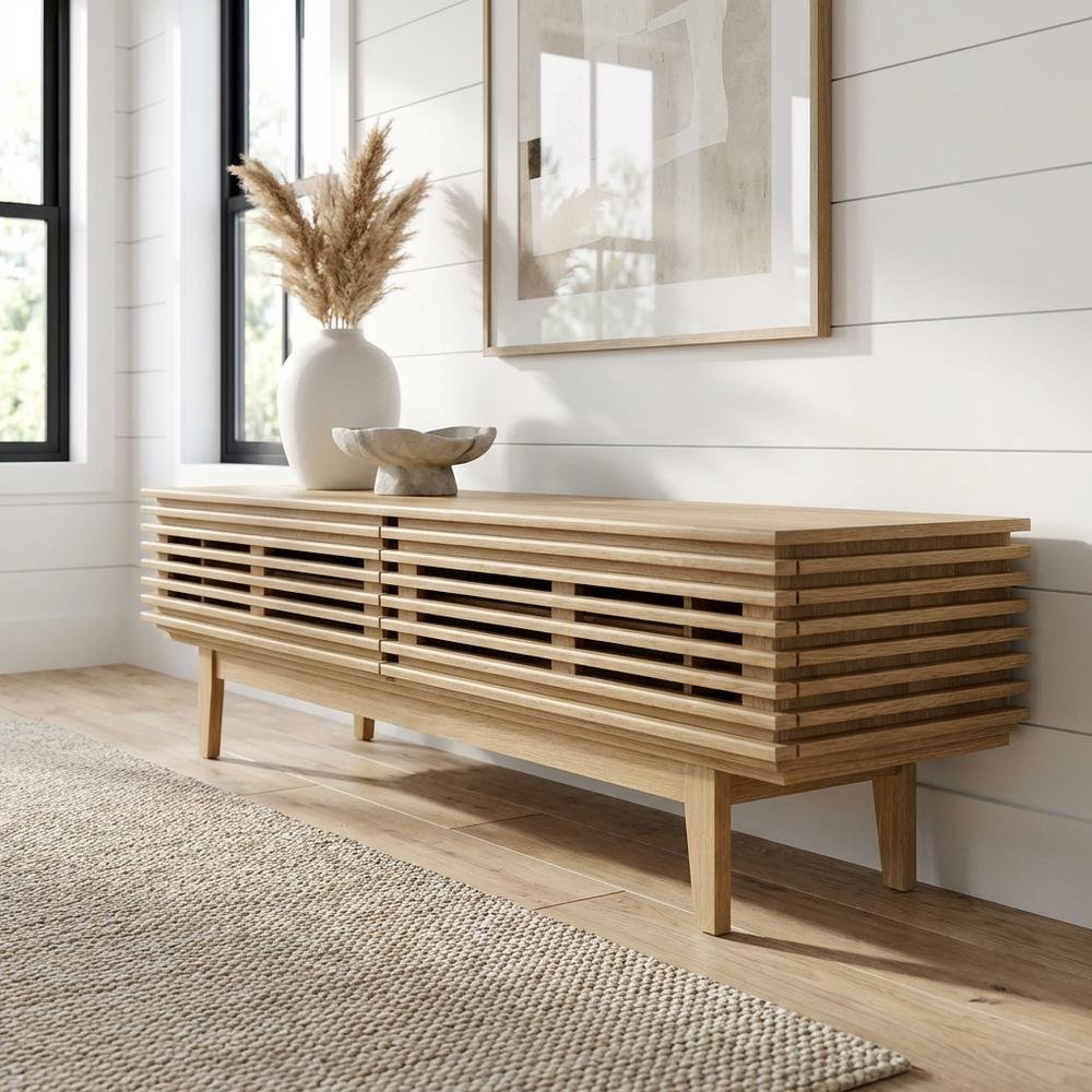 Brown wood TV stand with sleek design and sturdy construction