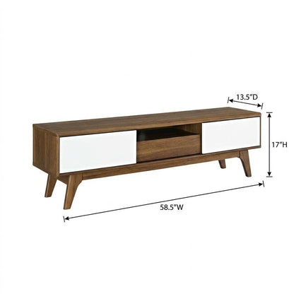 Wooden brown TV stand with 59-inch width and sleek design for modern living
