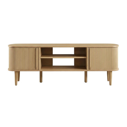 Brown wooden TV stand with sleek design and sturdy construction
