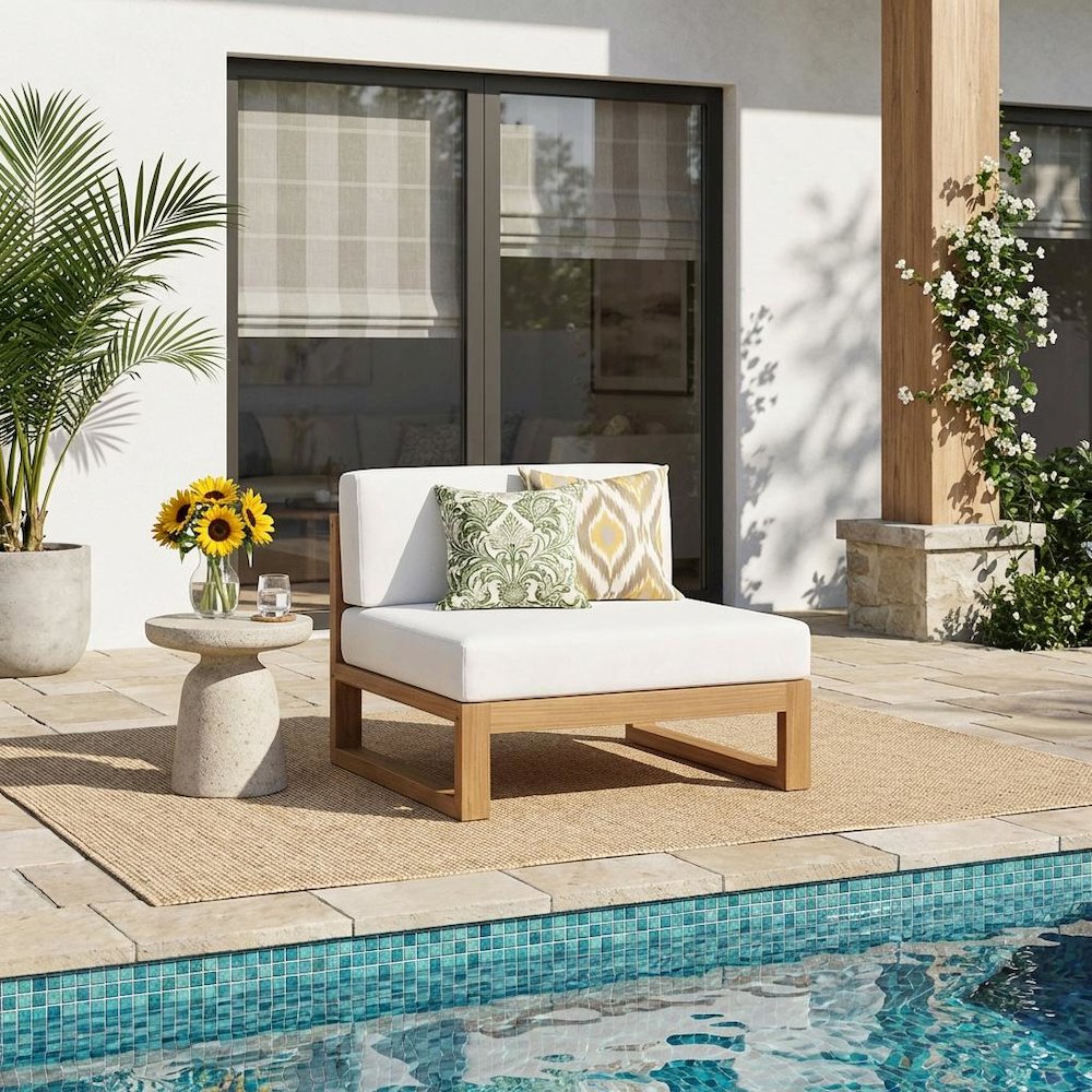 Teak Wood Armless Outdoor Lounge Chair With Comfortable Backrest
