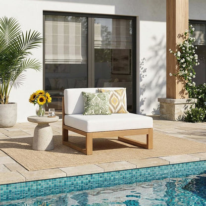 Teak Wood Armless Outdoor Lounge Chair With Comfortable Backrest