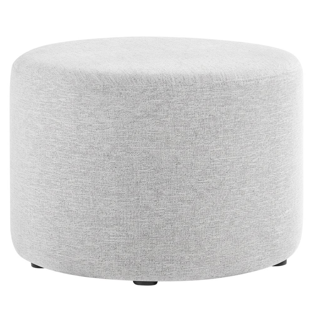 Round Heathered Fabric Upholstered Ottoman, neutral tones, comfortable seating