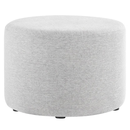 Round Heathered Fabric Upholstered Ottoman, neutral tones, comfortable seating