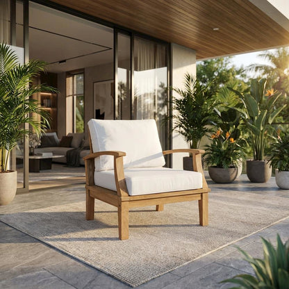 Teak Outdoor Patio Armchair With Cushions And Ergonomic Support