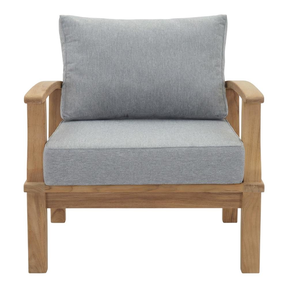Outdoor Teak Armchair For Patio Lounge With Cushioned Seating