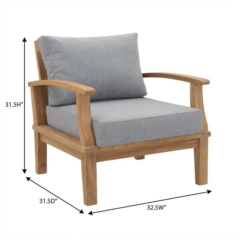 Outdoor Teak Armchair For Patio Lounge With Cushioned Seating