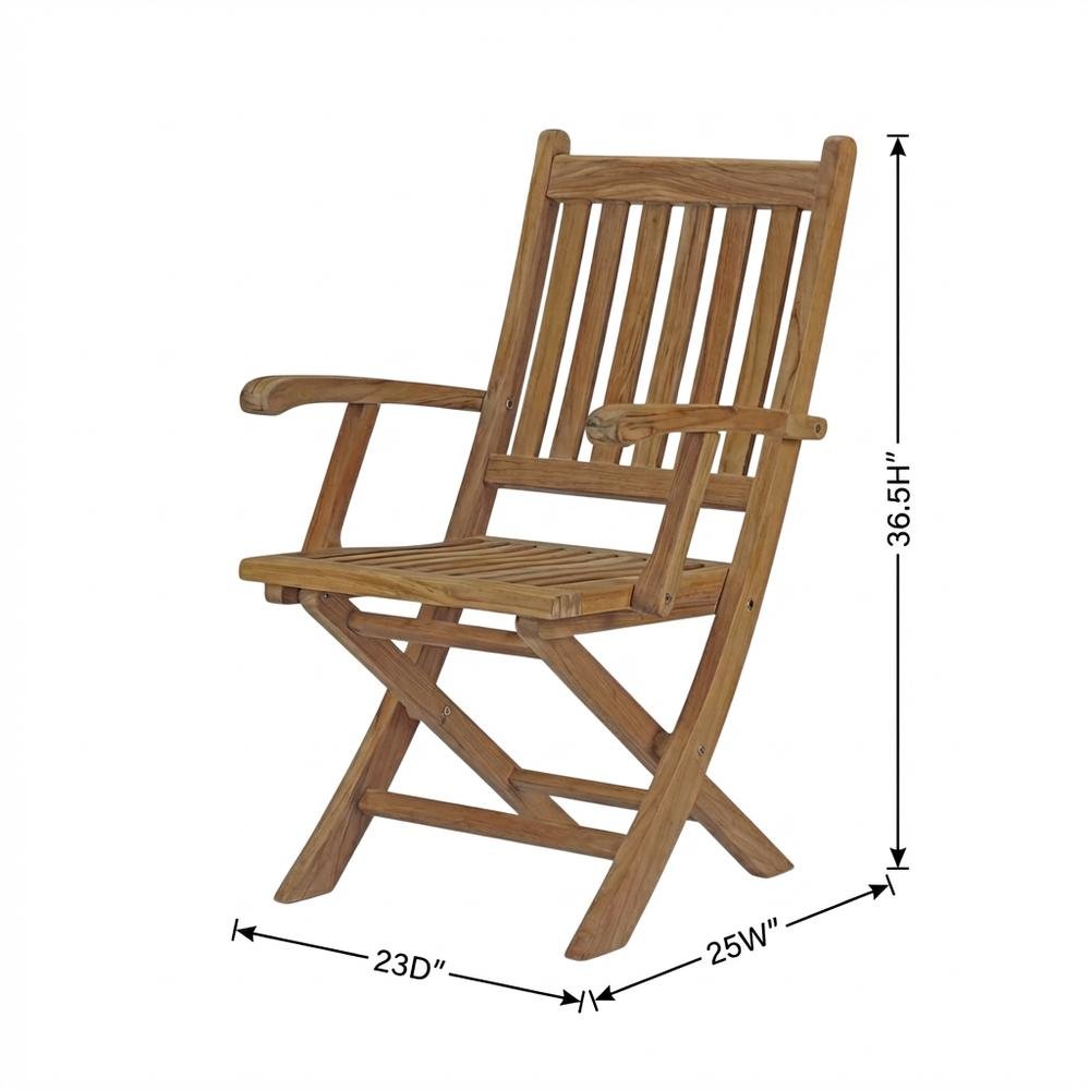 Elegant Teak Outdoor Folding Chair for Patio Dining with Armrests