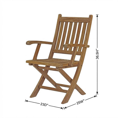 Elegant Teak Outdoor Folding Chair for Patio Dining with Armrests
