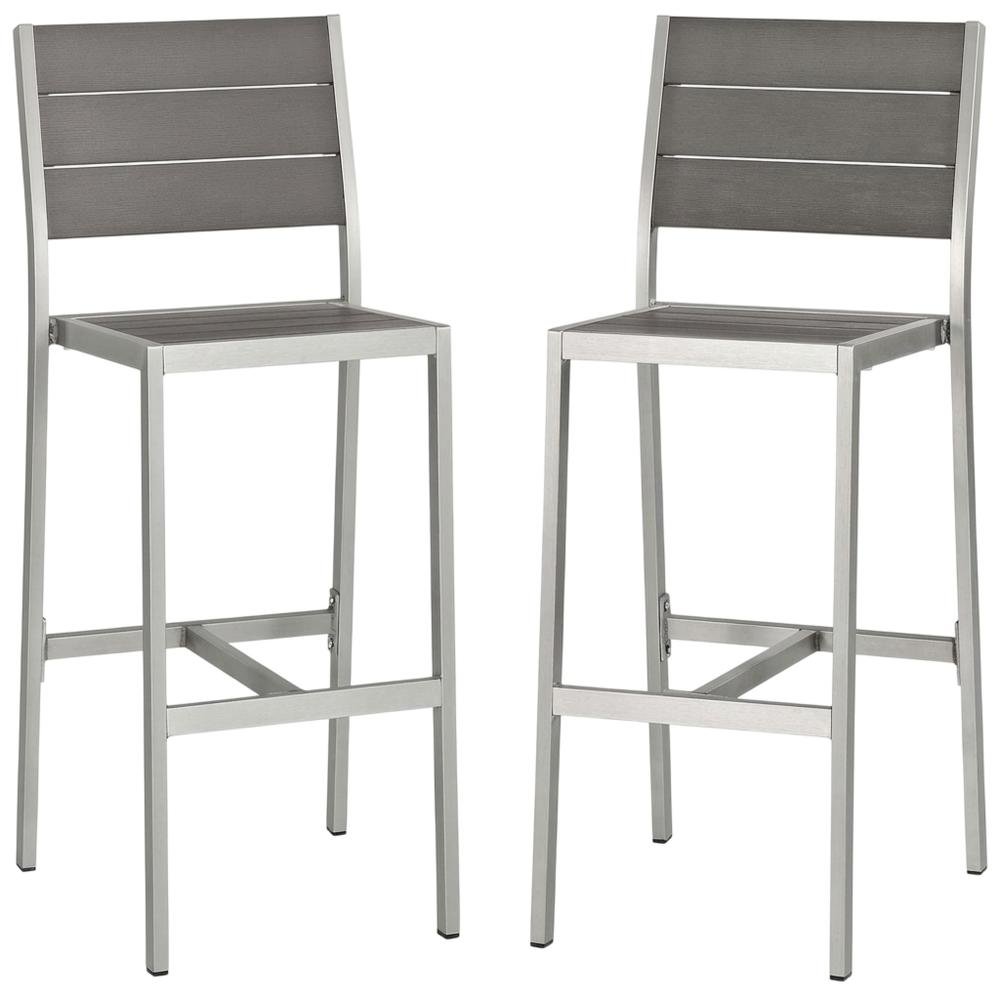 Outdoor Patio Aluminum Armless Bar Stool Set Of 2 With Durable Frame