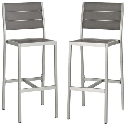Outdoor Patio Aluminum Armless Bar Stool Set Of 2 With Durable Frame