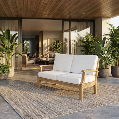 Outdoor Teak Right-Facing Sofa With Cushions And Durable Frame