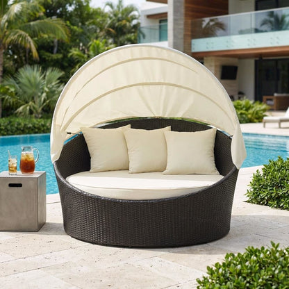 Outdoor Patio Daybed With Cushioned Seating And Armrests For Relaxation