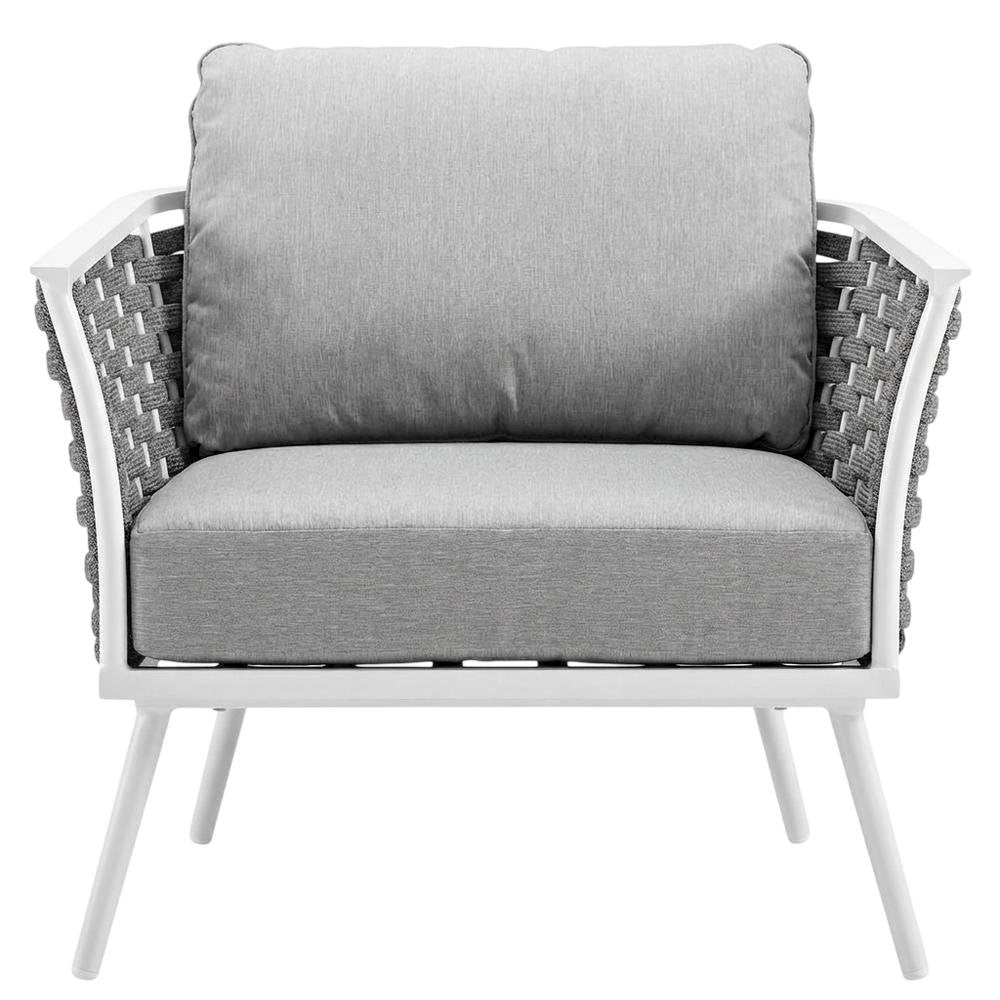 Aluminum Outdoor Patio Armchair With Cushioned Seat And Armrests